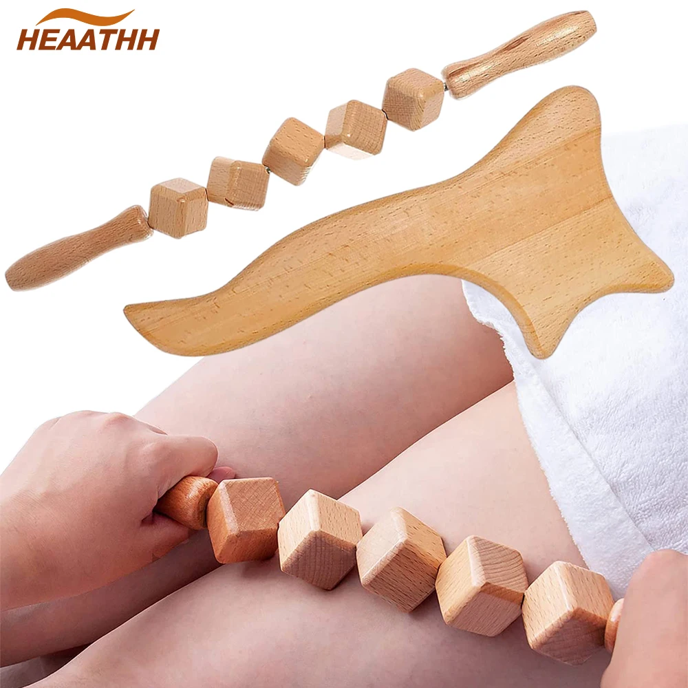 2Pcs Wood Therapy Massage Tools, Wood Maderotherapy Lymphatic Drainage Trowel, Full Body Cellulite Massager Muscle Pain Relief