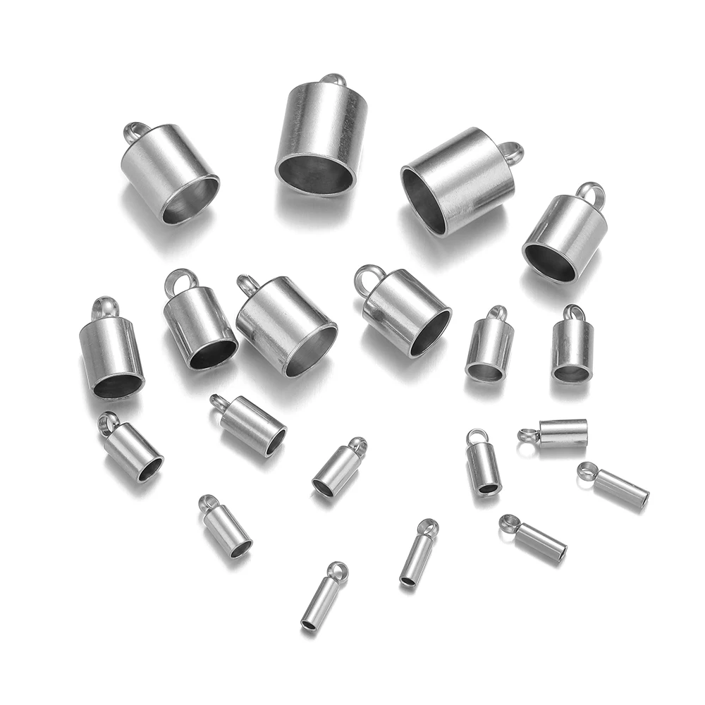 20pcs Stainless Steel Crimp End Caps Leather Cords End Tip Beads Caps PVD Plated Gold Clasps DIY Jewelry Making Finding Supplies