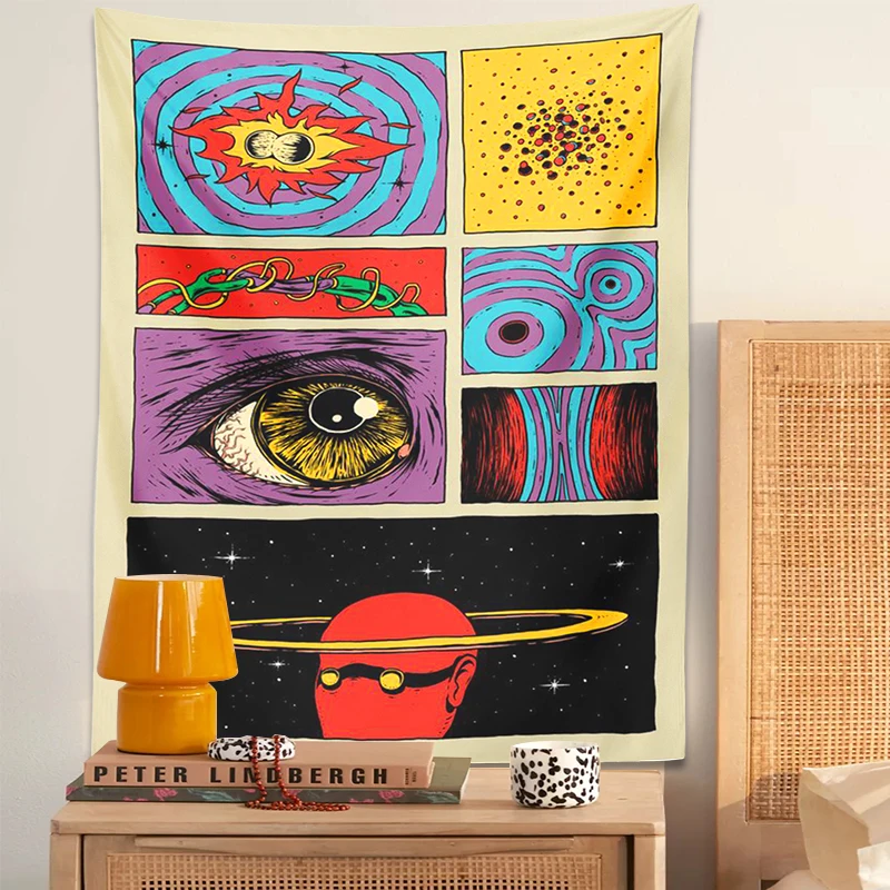 Starry Sky Psychedelic  Tapestry Wall Hanging Planet Space Cartoon Hippie Eye Room Bohemian Background Fabric Home Decor