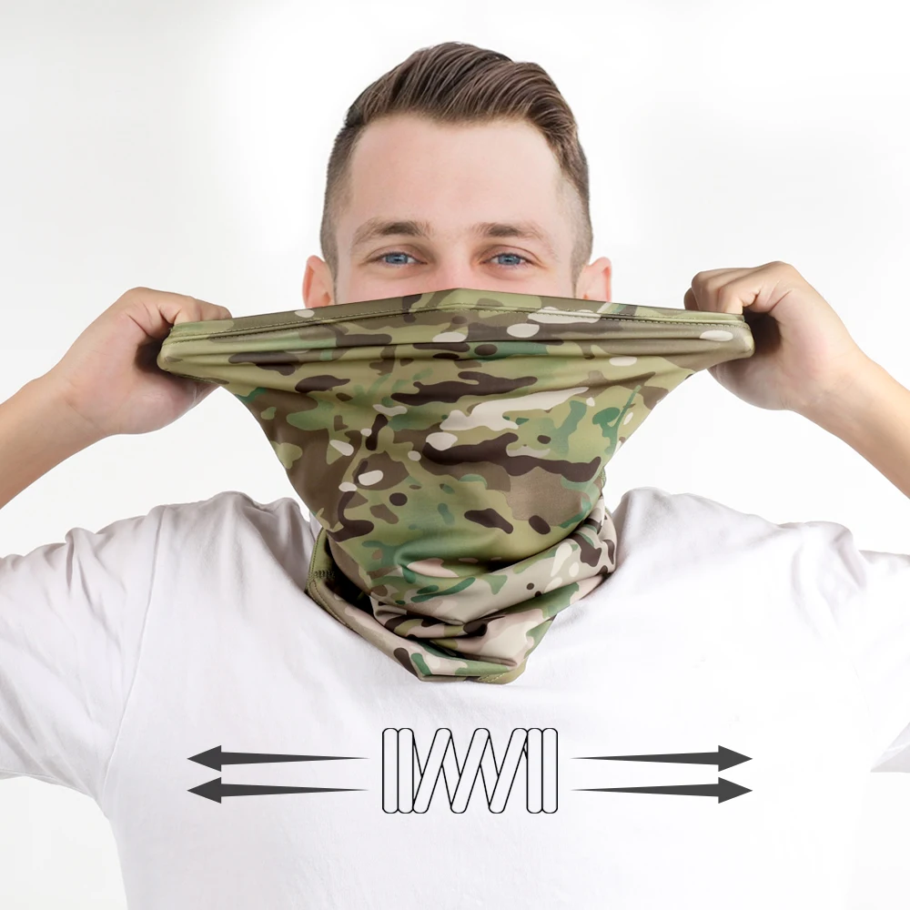 Camo Tactical Mask Neck Gaiter Face Mask Bandana Sun Cool Outdoor Cycling Hunting Hiking Camping Tube Scarf Men Women