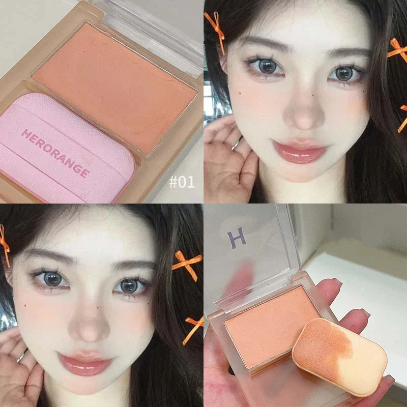 Pink Purple Mist Blusher Cream With Puff Matte Brighten Cheek Enhance Complexion Face Contouring Shadow Rouge Mud Makeup 5