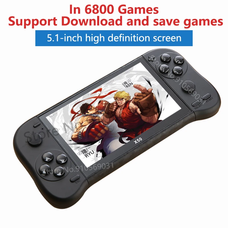 Console Handheld Clássico Retro de Videogames X50 5.1 Polegada Tela 6800 em Embutido 10 Jogos Suporta 10 Jogos
