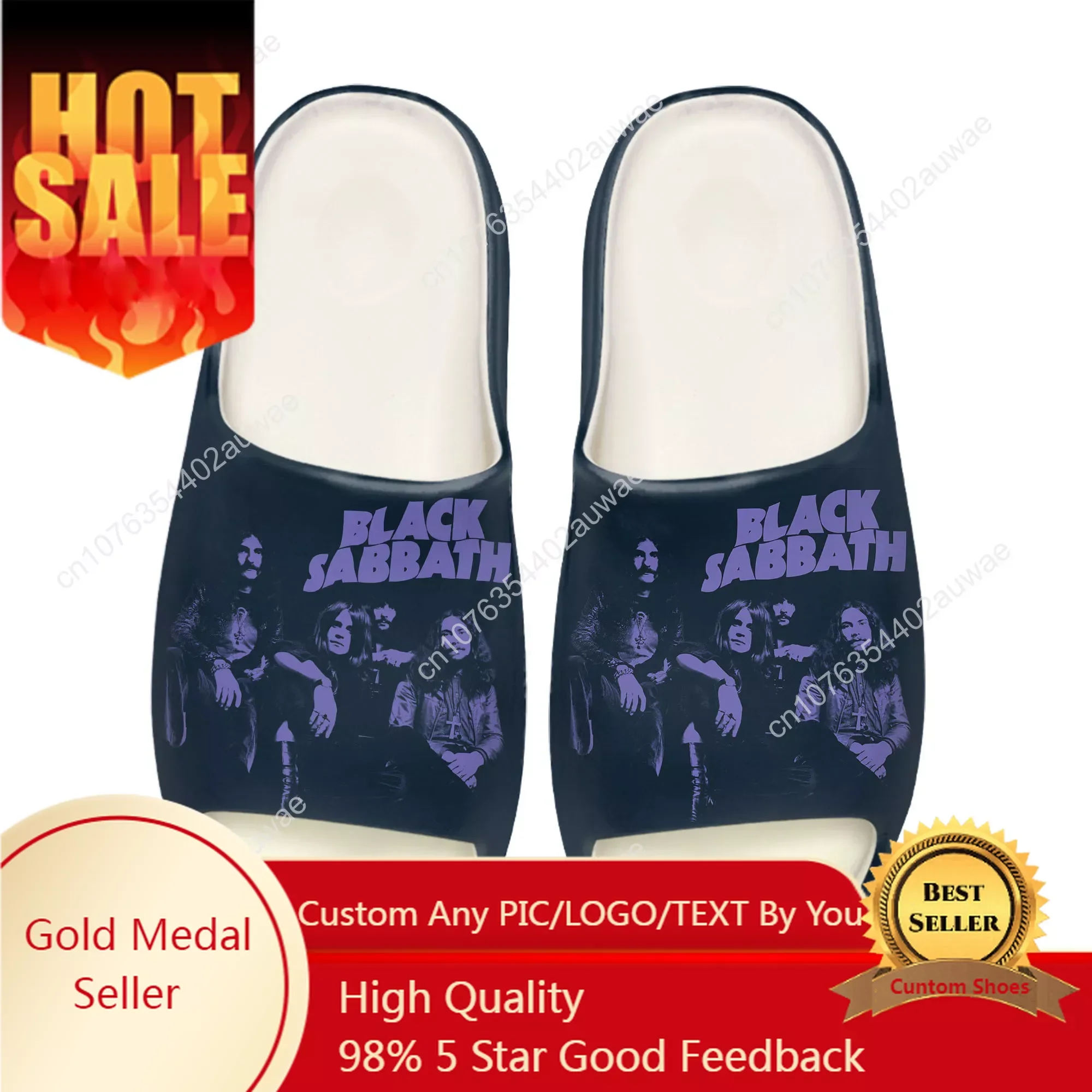 

Black Heavy Metal Band Sabbath Soft Sole Sllipers Home Clogs Step on Water Shoes Mens Womens Teenager Customize on Shit Sandals