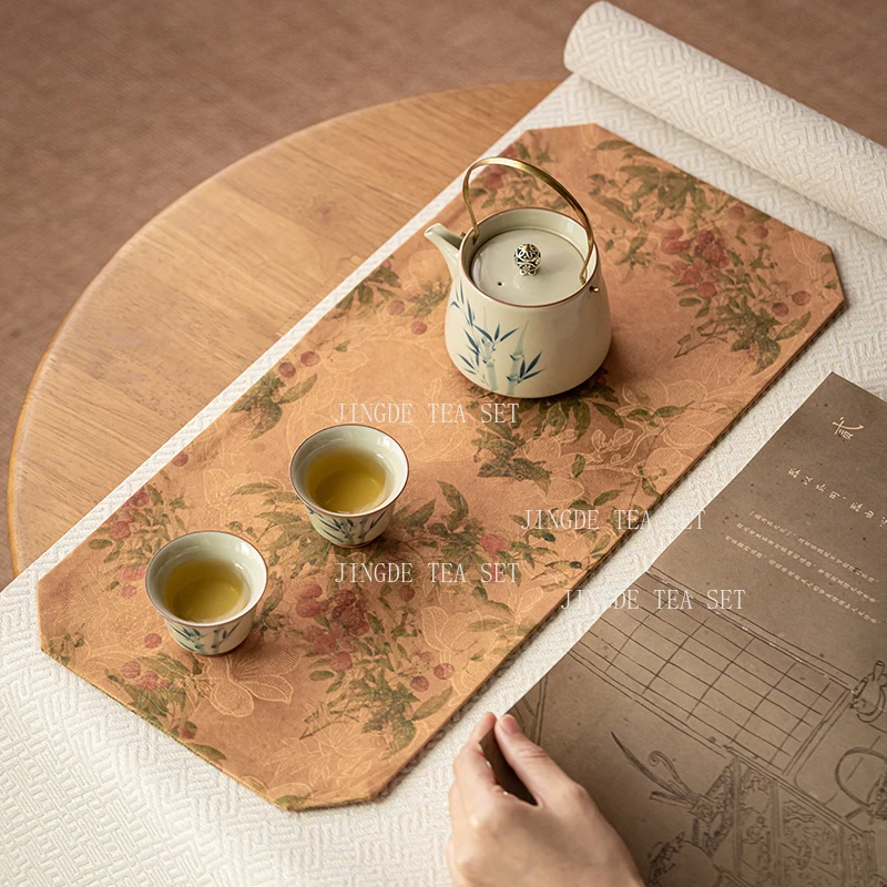 Xiangyunsha Tea Banquet New Chinese Style Waterproof Pad Tea Tray Mat Fabric Double-sided Rectangular Teatowel
