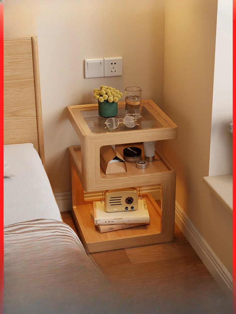 

Solid wood bedside table, creative bedside table, modern and minimalist small unit storage cabinet, bedroom bedside storage rack
