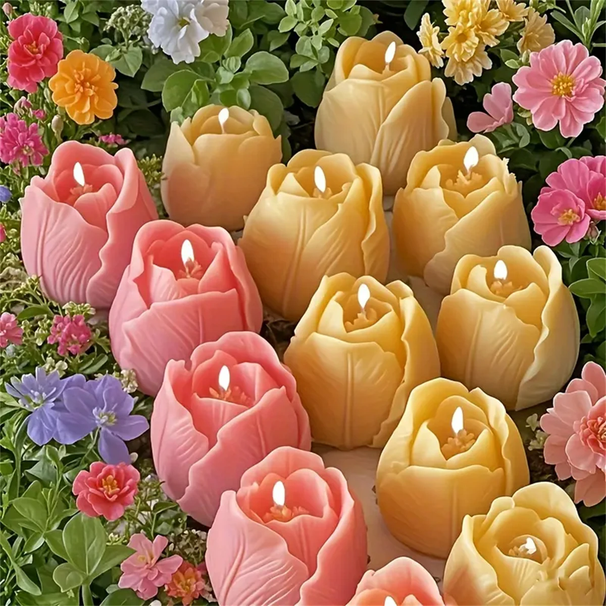Elegant Tulip & Rose 3D Silicone Floral Mold – Perfect for Scented Candle and Soap Crafting