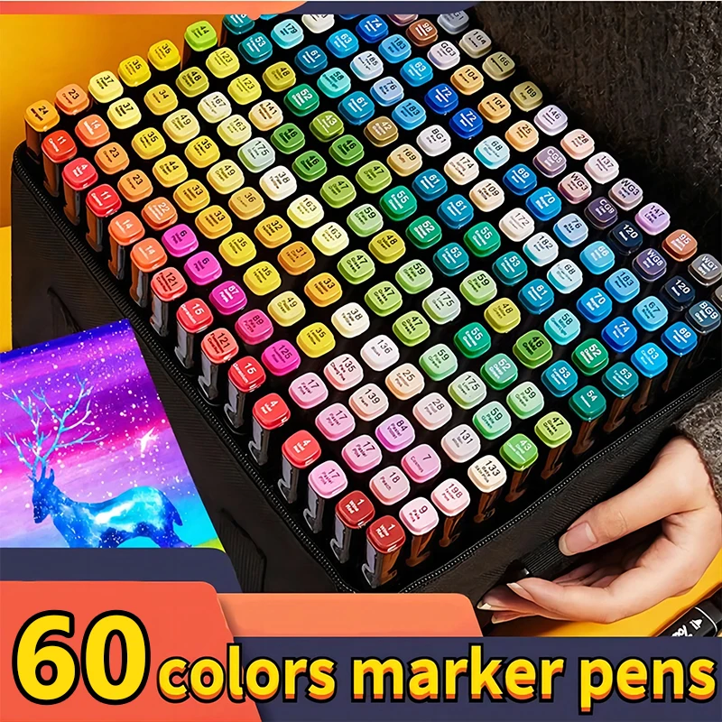 

60 Colors Oily Art Marker Pen Set for Draw Double Headed Sketching Oily Tip Based Markers Graffiti Manga School Art Supplies