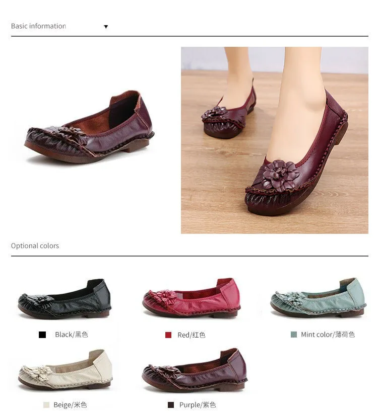 Luxusmarken für Damen, Retro-Wohnungen aus echtem Leder, Damen-Turnschuhe, 2025, Frühlingsblumendekoration, weiche, flache Mokassins – Detail 13
