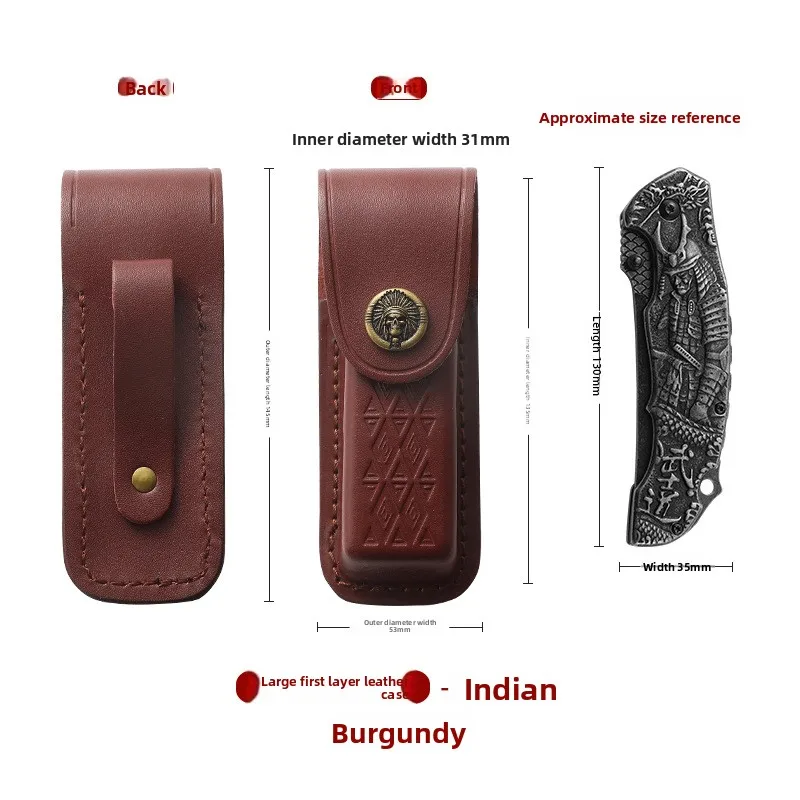 Handcrafted Genuine Leather Folding Knife Case - Durable Cowhide Side-Mounted Protective Storage Sleeve
