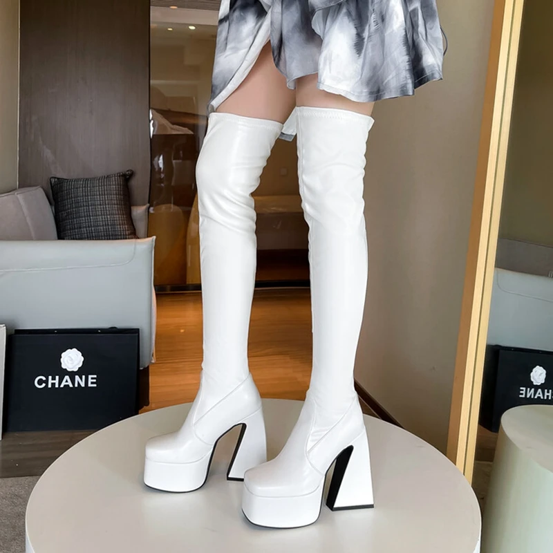 

QPLYXCO Botas De Mujer Thigh High Boots Women Sexy Fashion Leggy Knee Boots High Heels Party Platform Shoes Big Size 46 2204-6