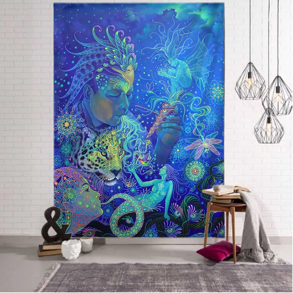 Tapestry, home wall hanging, psychedelic character art, hippie, art decoration, dormitory bedroom mural background cloth
