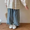 Kids Jeans Girls New 2024 Spring  Autumn Childrens Fashion Casual Wide-leg Pants Lace Princess Sweet and Lovely 6