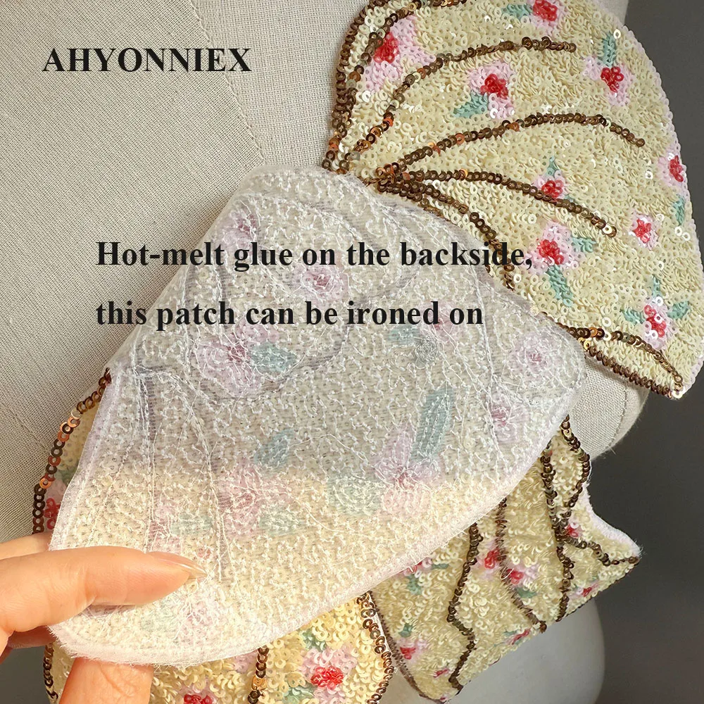 1 Stück 34,3 cm große Größe zum Aufbügeln mit Pailletten, gepunktete Schleife, zarte Applikationen, Patches für Design-Kleidung, Parches, Bordados, Ropa – Detail 7