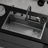 Multifunctional Stainless Steel Kitchen Sink Nano Flying Rain Waterfall Black Handmade Large Single Tank Vegetable Washing Basin 2