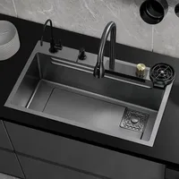 Multifunctional Stainless Steel Kitchen Sink Nano Flying Rain Waterfall Black Handmade Large Single Tank Vegetable Washing Basin 2