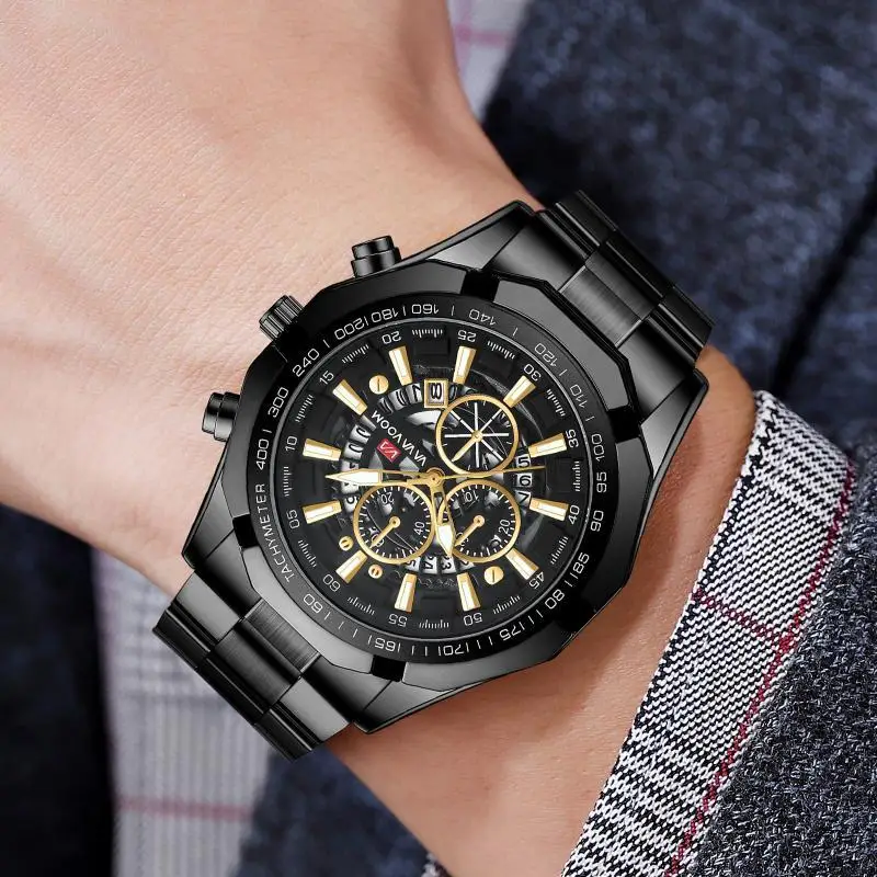 Top Brand Golden Luxury Sport Watch Men Stainless Steel Business Date Clock Daily Waterproof Watches Mens Quartz Wrist Watch