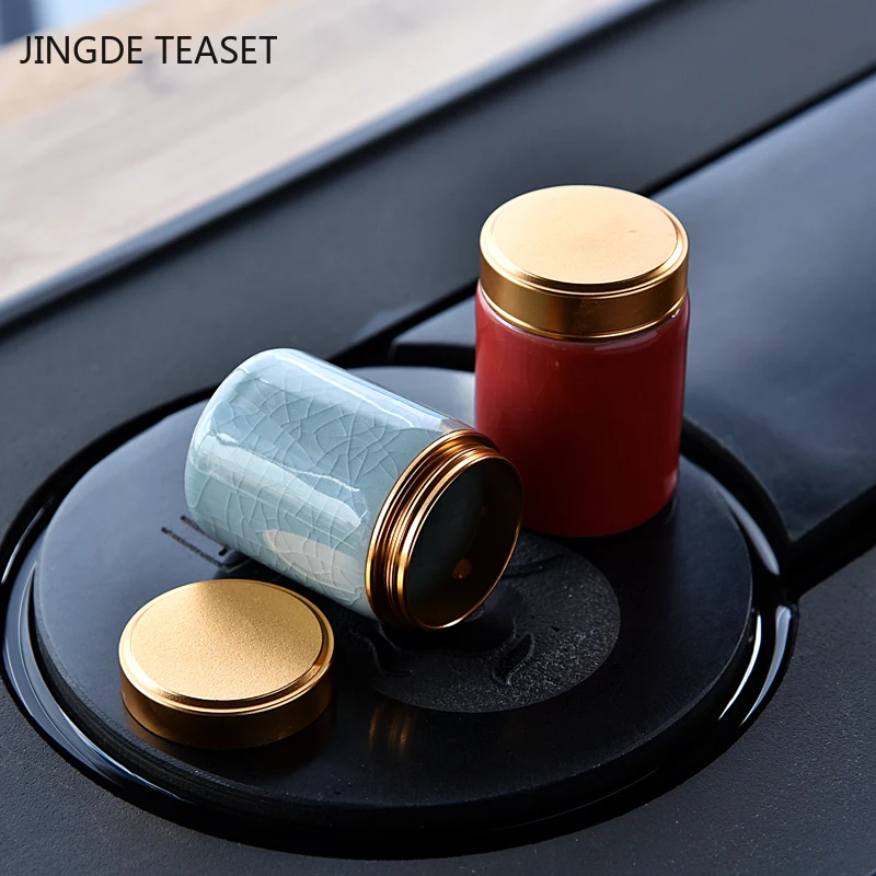 Tea Canister Mini Ceramics Tea Caddy Oolong Tieguanyin Containers Travel Tea Bag Sealed Jar Coffee Powder Canister
