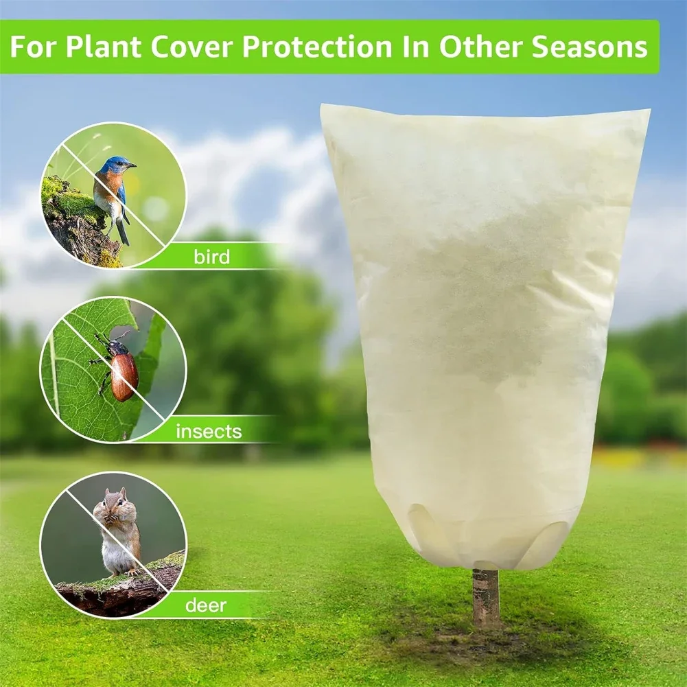 

Plant Cover Freeze Protection Drawstring Design PVC Non-woven Fabric Winter Cold Weather Frost Blankets Jacket For Outdoor Plant