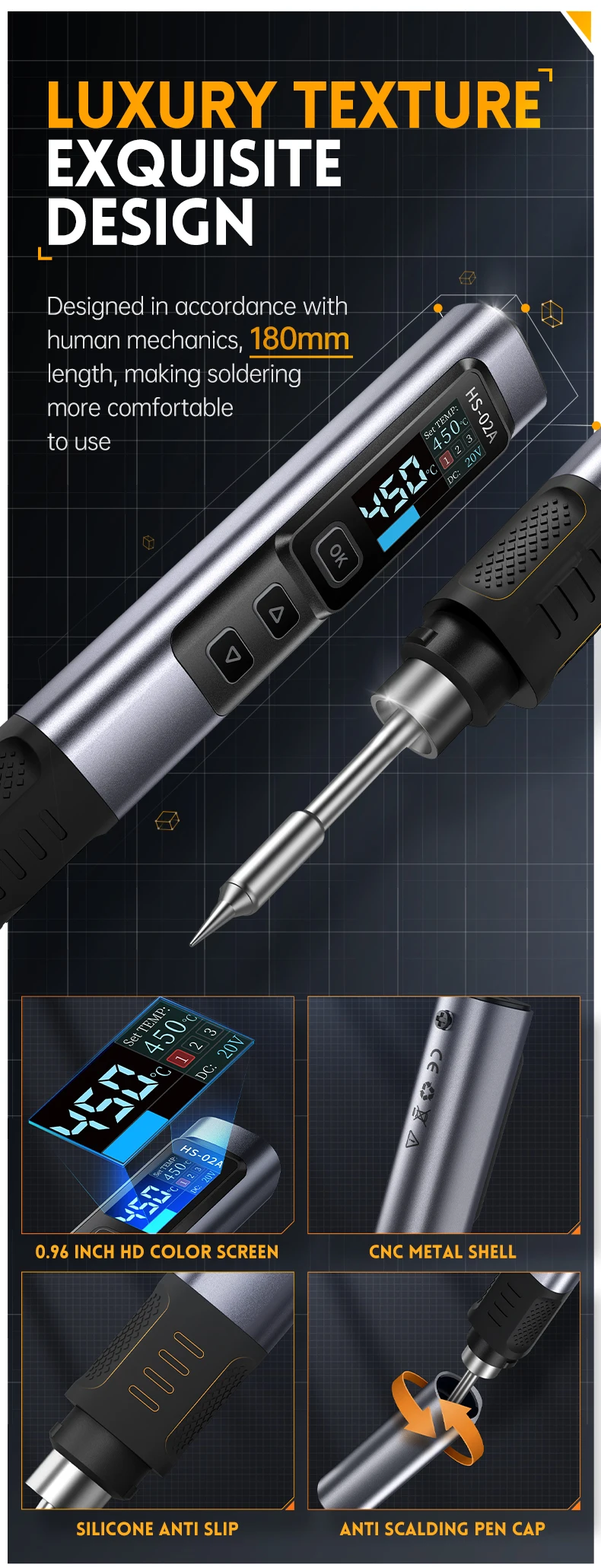 HS-02A HS-02B Intelligent Electric Soldering Iron 24V 100-450 ℃ Welding Material