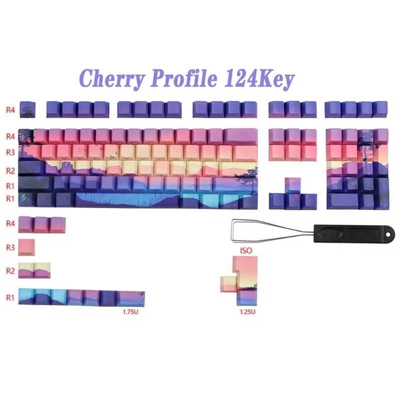 

Double Shot PBT Keycaps 124 Keys Purple Dreamland Custom Keycap Set Dye Sub Backlight Key Caps For MX Switch
