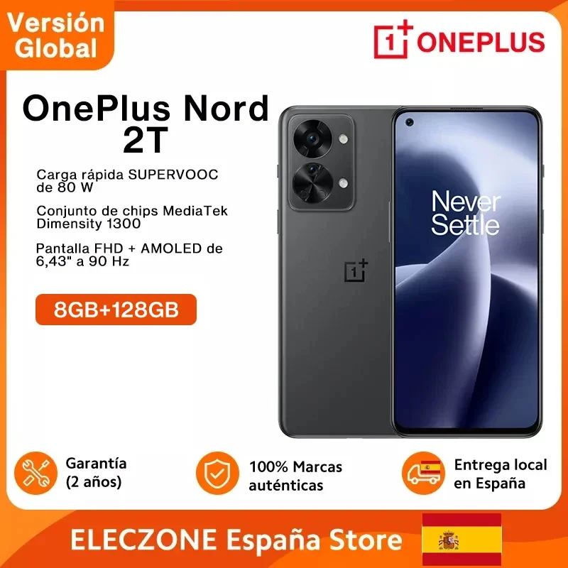 Versión Global OnePlus Nord 2T 5G Smartphone MTK Dimensity 1300 90Hz AMOLED 32MP Cámara 4500mAh 80W Carga Rápida