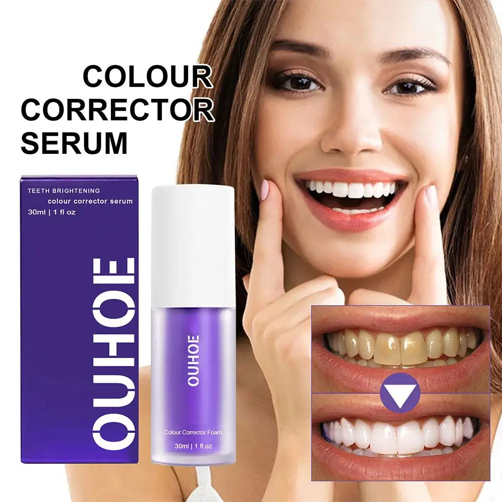 

30ml Purple Toothpaste Whitening Remove Plaque Stains Cleaning Serum Breath Fresh Products Teeth Color Dental Corrector Den R0M2