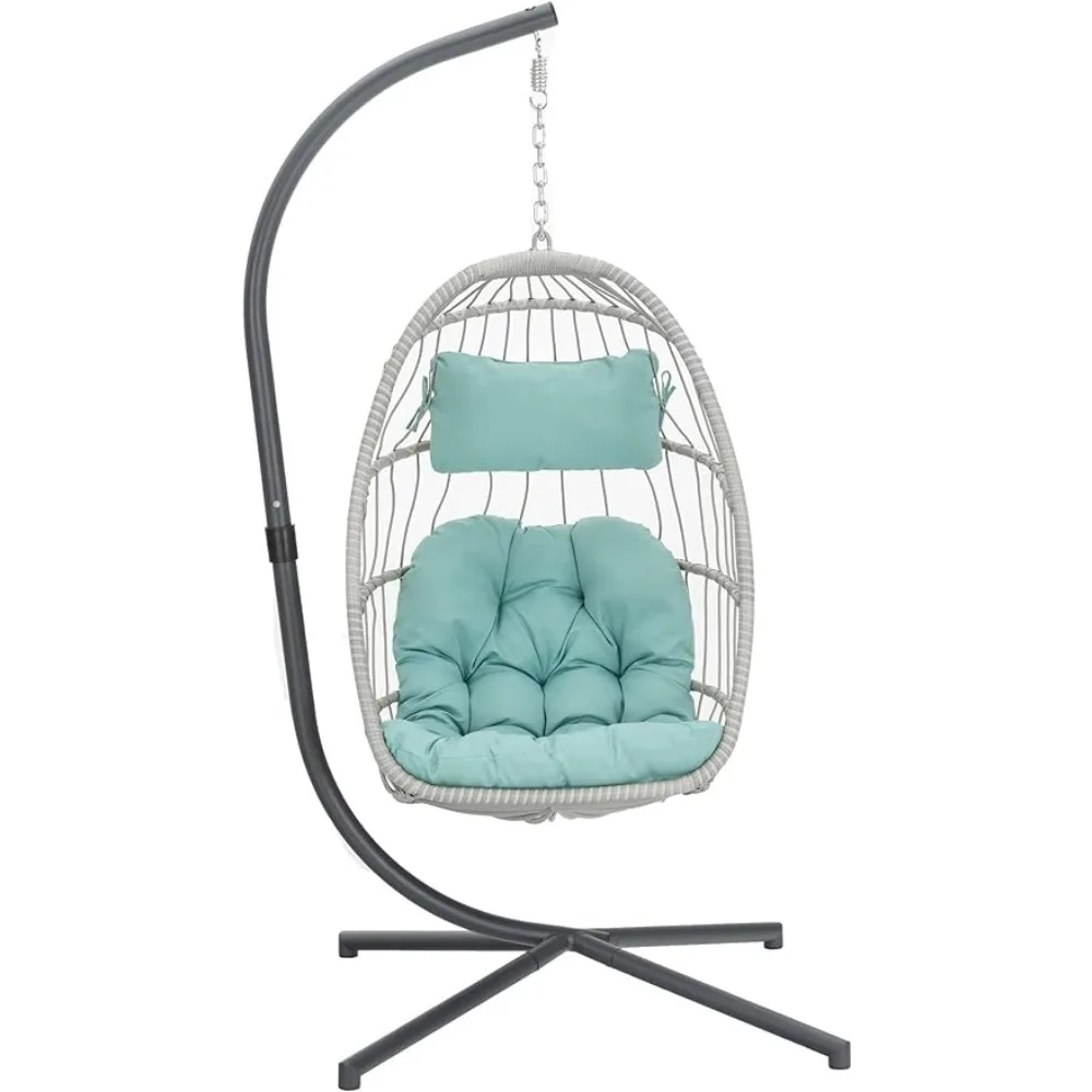 

Egg Swing Chair with Stand, Rattan Hanging Swing Hammock Egg Chairs with UV Resistant Cushion Outdoor Garden Backyard,Light Blue