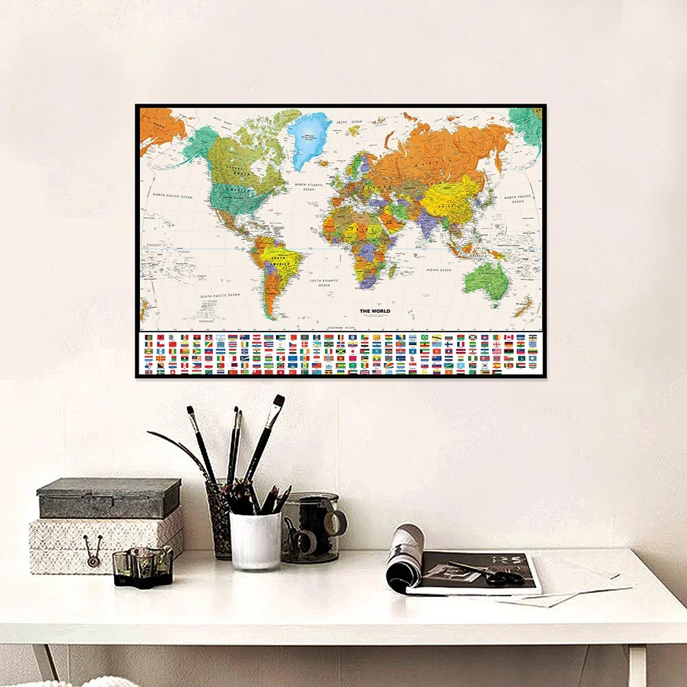 World Retro Map Spray Canvas Painting Wall Art Poster Decorative Hanging Picture School Supplies Room Home Decor 60*40cm