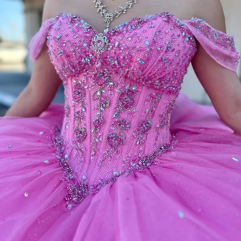 

Charming Quinceanera Dresses for 15 16 Year 2024 Off the Shoulder Beads Crystal Bow Long 14th Party Dress Prom Pageant Wear
