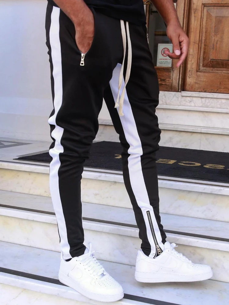Mens Joggers Casual Pants Fitness Sweatpants Sports Track Pants Mens Zipper Drawstring Black Gyms Trousers Casual Sweatpants Men Casual Pants