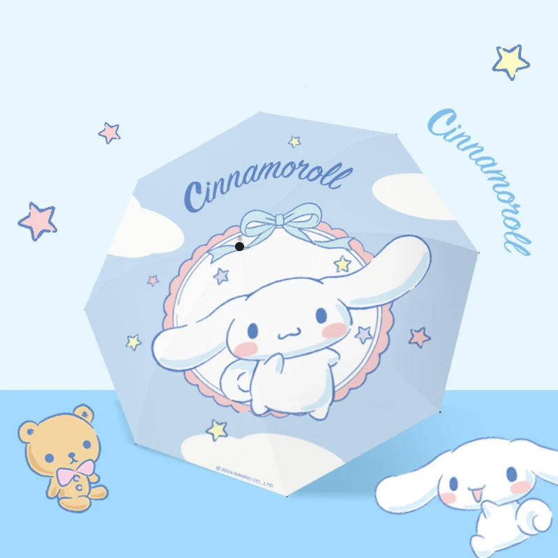

Sanrioed Cinnamoroll большая ухая собака Автоматический милый зонтик от солнца и дождя Блестящий складной виниловый Зонт подарок для девушки