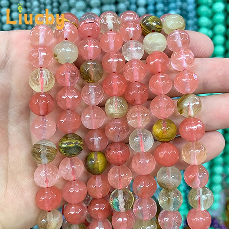 DIY China Chic Armbänder Naturstein facettierte Wassermelone nhaut Kristall Stein perlen für die Schmuck herstellung 15 "Großhandel 4/6/8/10/12mm
