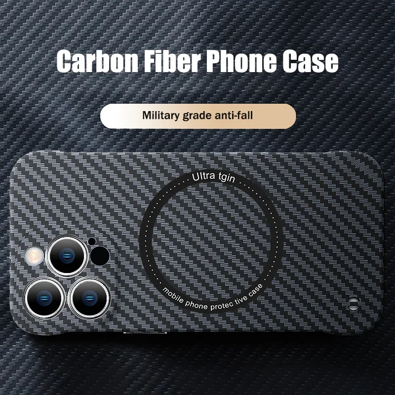Ultra Thin Carbon Fiber Magnetic Case with Magsafe Wireless Charging - Frameless Cover