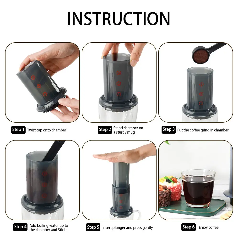 새로운 250ml 에스프레소 커피 메이커 기계 AeroPres 용 필터 종이 키트 바 세트가있는 휴대용 카페 프렌치 프레스 커피 포트