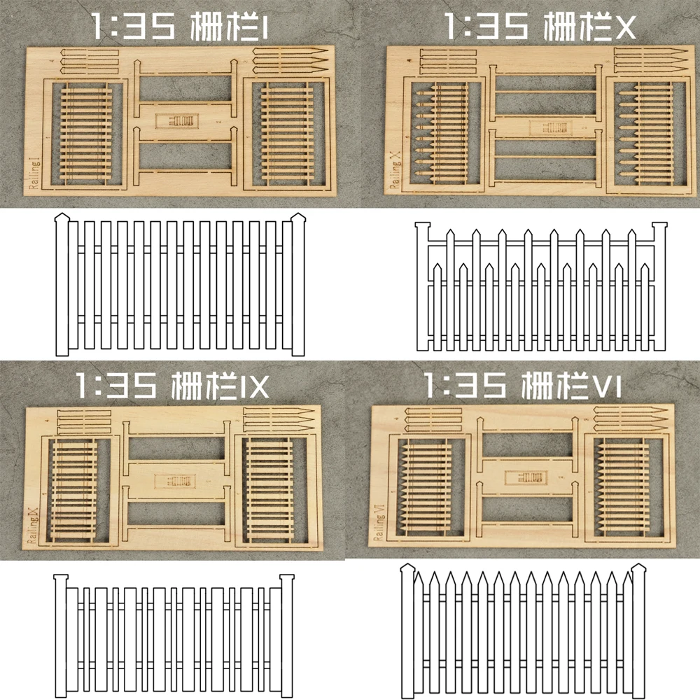 Scale 1:35 Wooden Fence Model Rails Scene Materials for Diy Model Making Military Building Landscape Layout Diorama Kits 2