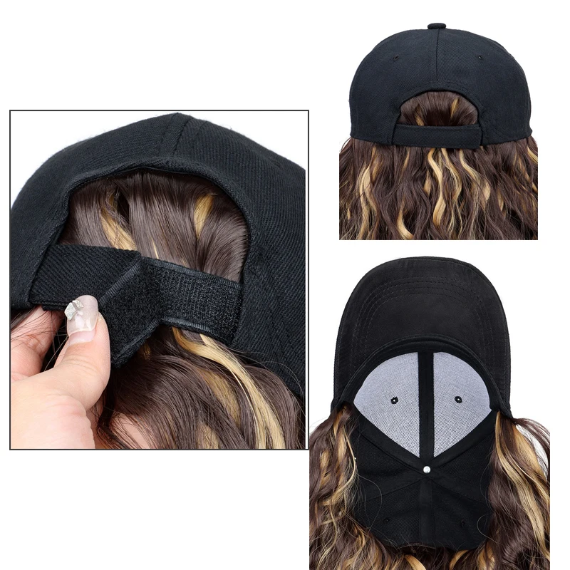 Synthetic Wig Hat for Women  Wave Baseball Cap Wig with Curly  Hair Extensions  Adjustable Brown Black Baseball Hat Wig