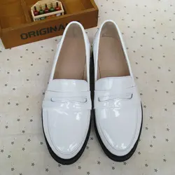 White Loafers Genuine Leather Vintage Oxford Shoes For Women Slip-On Single Shoes Female Moccasins