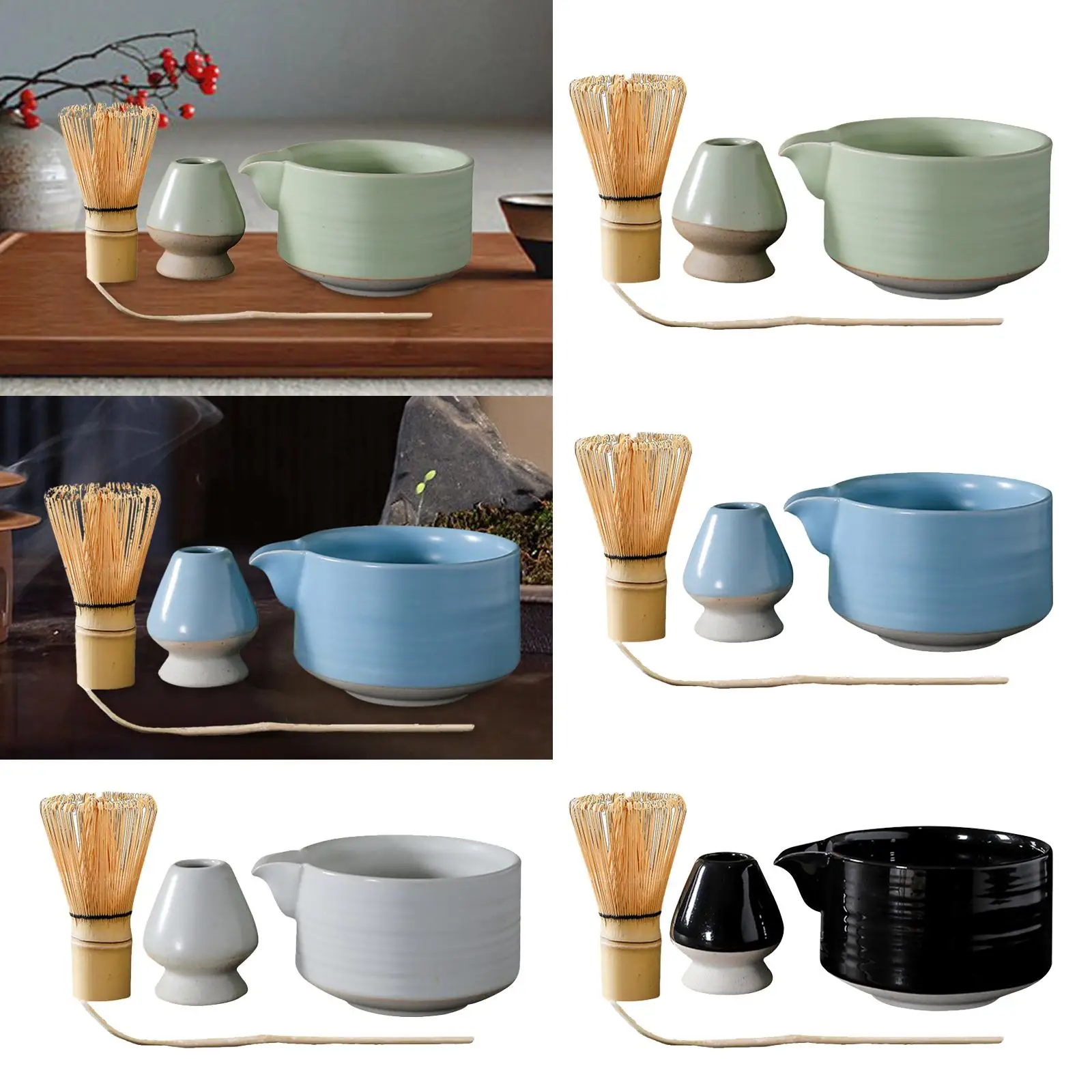 4X Set Da Tè Giapponese Matcha Frusta Matcha Scoop Tradizionale Ciotola Matcha Porta Frusta In Ceramica, Kit Cerimonia Matcha Fatto A Mano