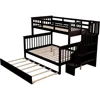 Twin Over Full Bunk Bed with Twin Size Trundle,Wooden Bunk Bed with Stairway,Storage and Guard Rail for Kids, Bunk Children Bed 4