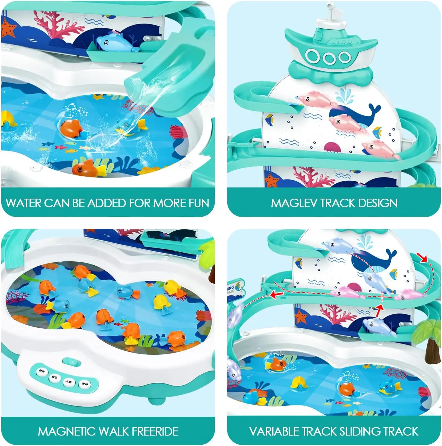Baby Toddler Toys 3 in1 Fishing Game  34 PCS ,Can Add Water,amzing Dolphine Flying  Fish Toys for Kids 3
