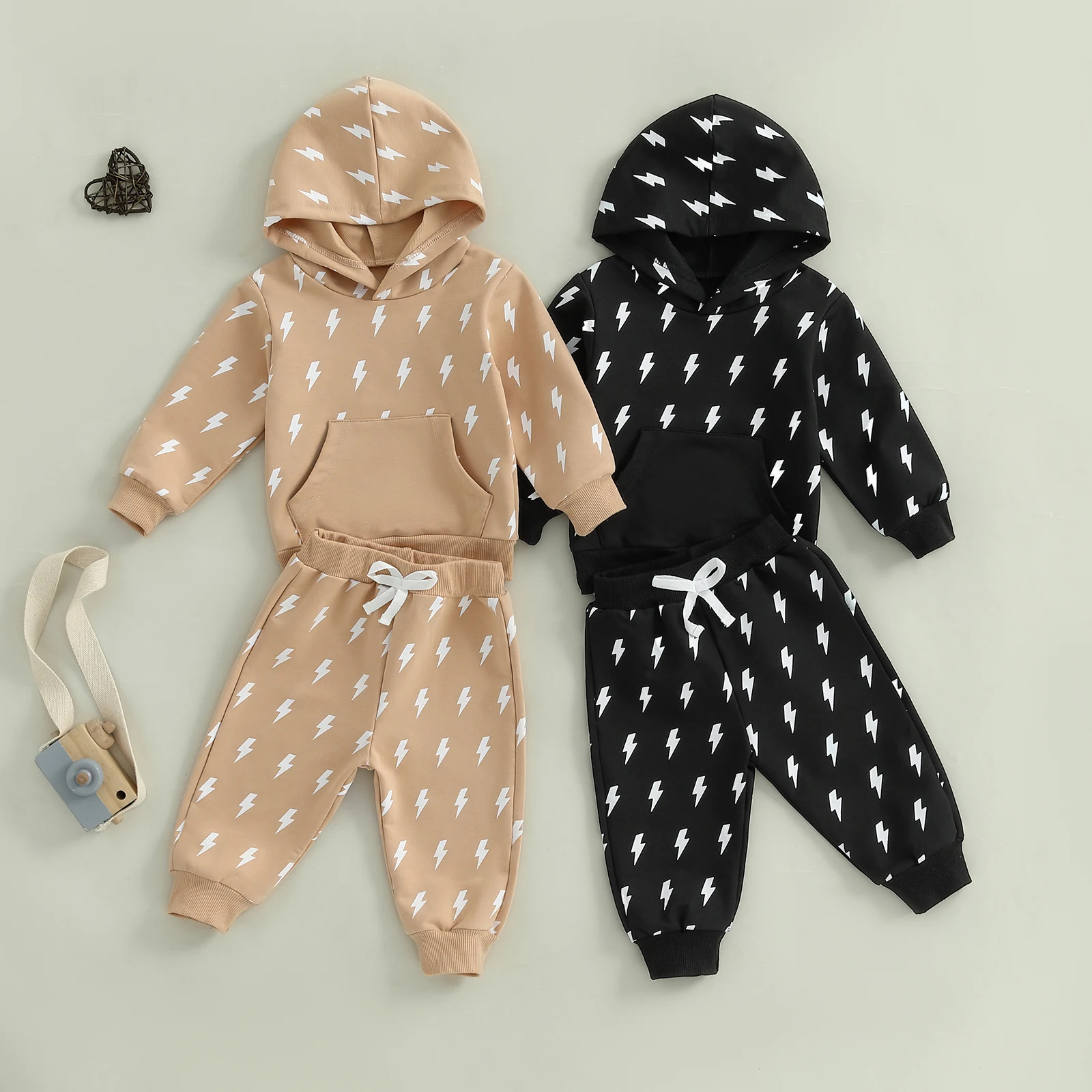FOCUSNORM 0-4Y Herbst Baby Jungen Casual Kleidung Sets Flash Print Langarm Hoodie Sweatshirt und Elastische Hosen