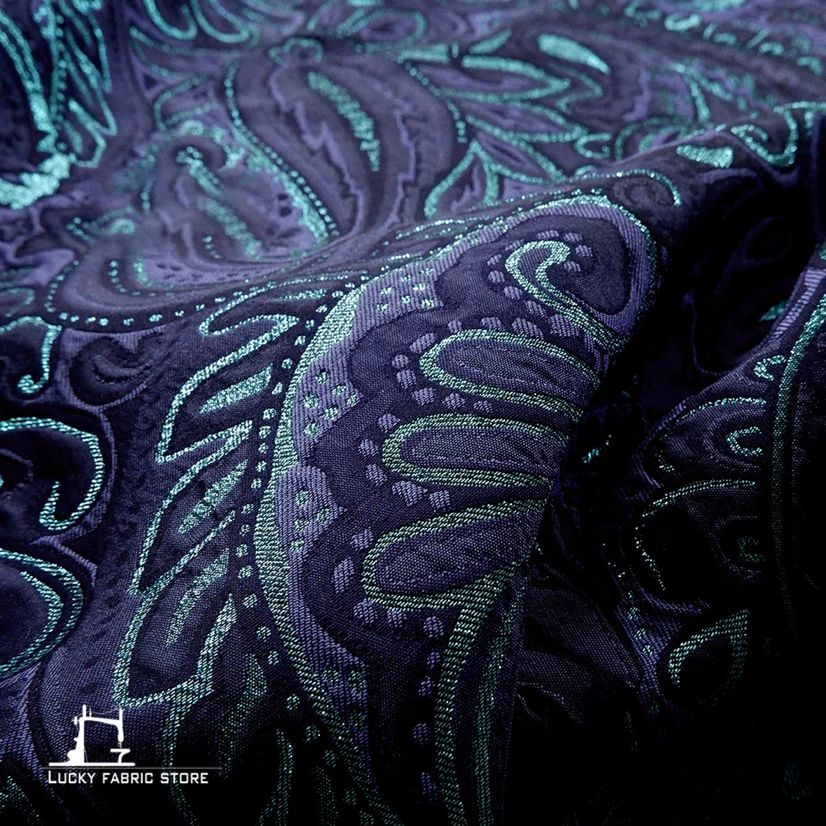 Blue Qiyi cashew flower blended three-dimensional ethnic pattern jacquard texture fabric clothing cloth DIY designer fabric