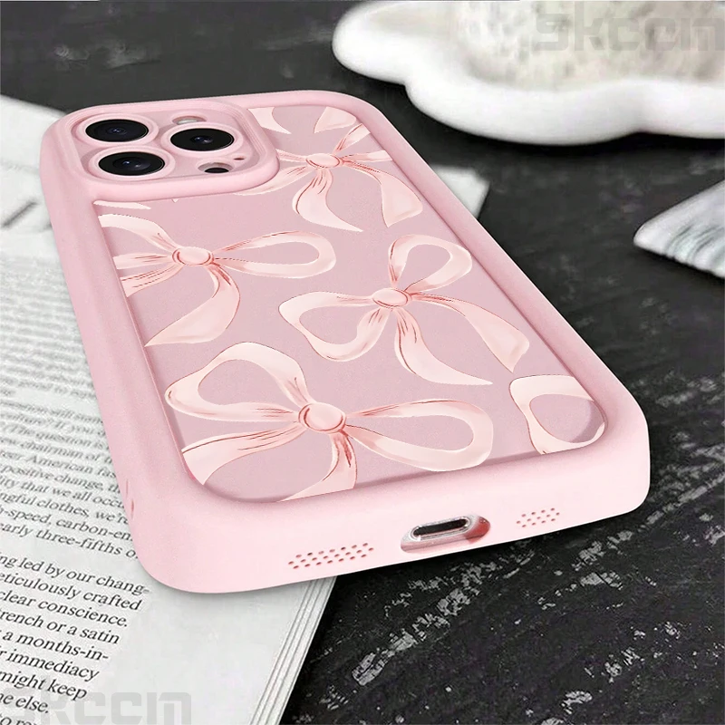 Chic Light Pink Bow Silicone Phone Case - Anti-Drop Soft Cover