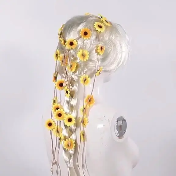 GORTIN Fascia per capelli a forma di girasole hippie con corona floreale estiva, fascia per capelli in stile bohémien, regolabile, accessorio per capelli per donne e ragazze (giallo