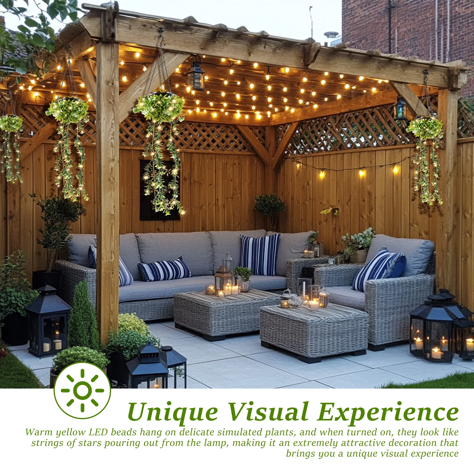 2Pcs Artificial Plant Solar Light IP65 Waterproof Faux Hanging Plant Patio Light with Hook for Outdoor Yard Garden Decoration