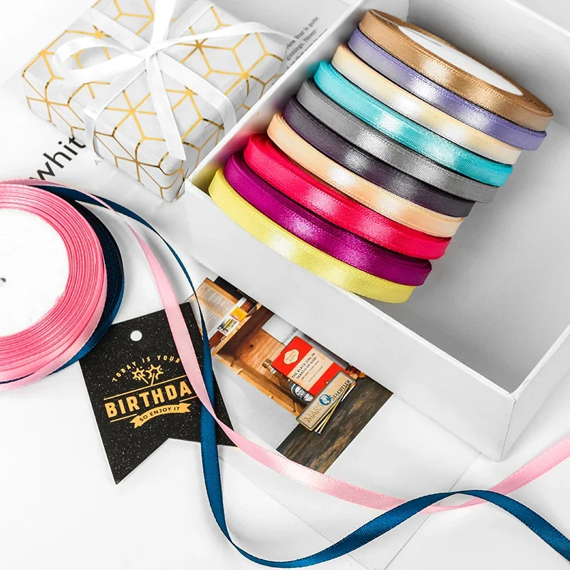 Satin Ribbons Ribbon Decoration Ribbon Supplies Wrapping Ribbon Satin Ribbon 25yards/roll 6mm Satin Ribbon DIY Handmade Crafts Material Wedding Birthday Party Gift Box Wrapping Baking Accessories