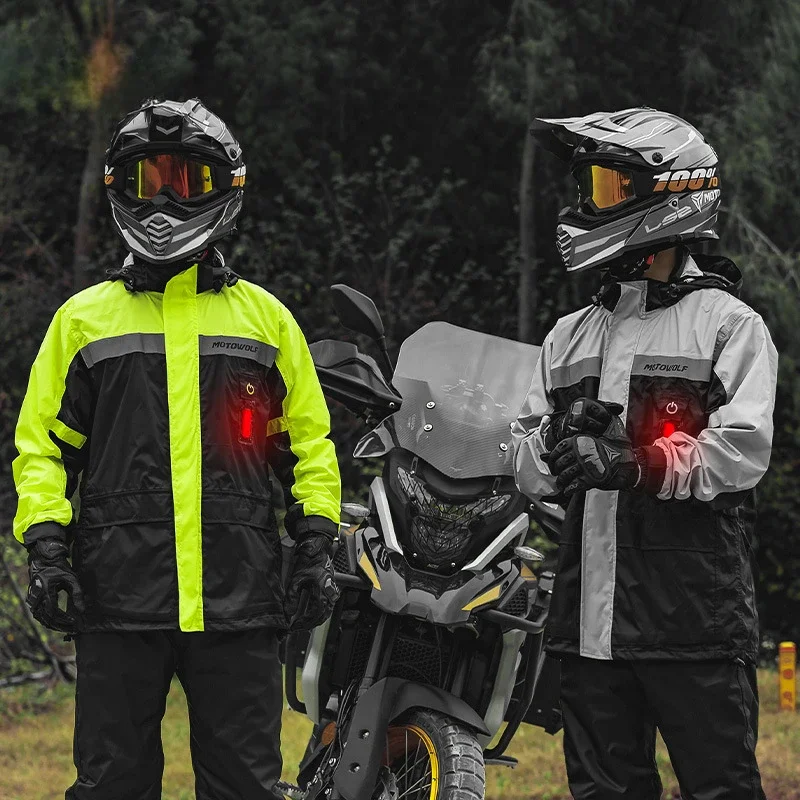 

Motowolf Motorcycle Raincoat Motobiker Rain Suit Rain Clothes Waterproof For Motorcyclist Green High Visibility LED Reflective