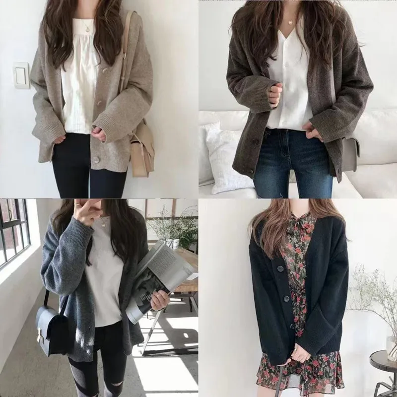 New Autumn and Winter Women's Solid Color Knitted Sweater Elegant and Sweet Women's Loose Long-sleeved Jacket