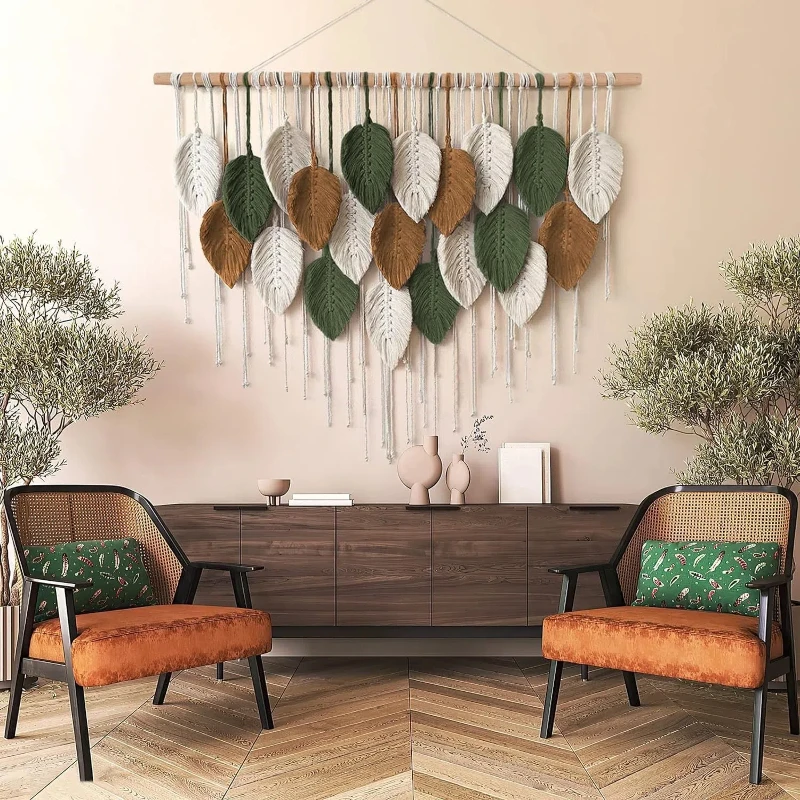 Bohemian Handmade Woven Tapestry Headboard Living Room Background Wall Decoration Colorful Leaf Decoration