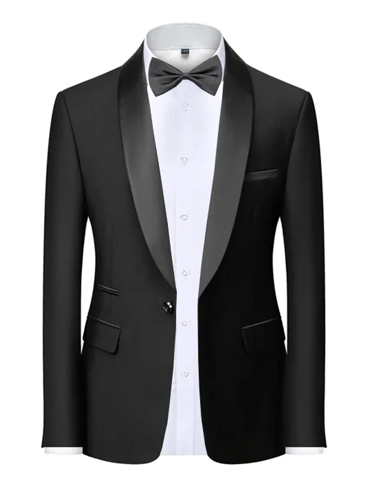 EU-Größe XXS-3XL Herren Schwarzer Slim-Fit Smoking-Jackett Eleganter Satin-Revers-Blazer für Hochzeit Party Abschlussball Formelle Geschäftsveranstaltungen – Detail 1